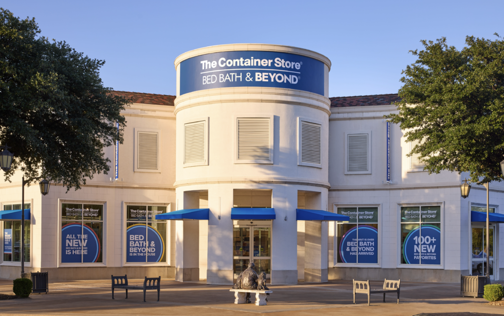 Bed Bath and Beyond to be reborn and colocated with The Container Store, This picture shows the first store demo open with the two brands co-located together at a jointly shown sign with both brands