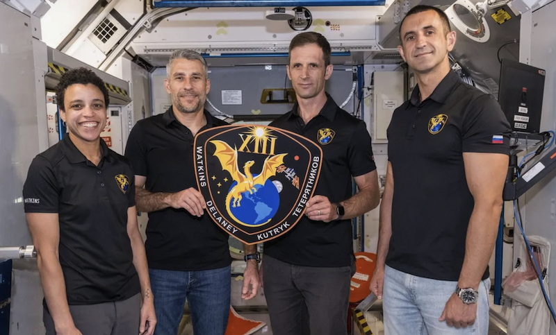 From left: Commander Jessica Watkins and Pilot Luke Delaney, both from NASA, and Mission Specialists Joshua Kutryk of the Canadian Space Agency and Sergey Teteryatnikov of Roscosmos. (Image credit: NASA/Morgan Gridley)